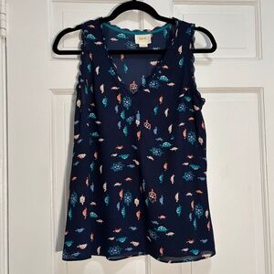 Maeve SemiSheer Navy Terrapin Sleeveless Top size 2 whimsical cute